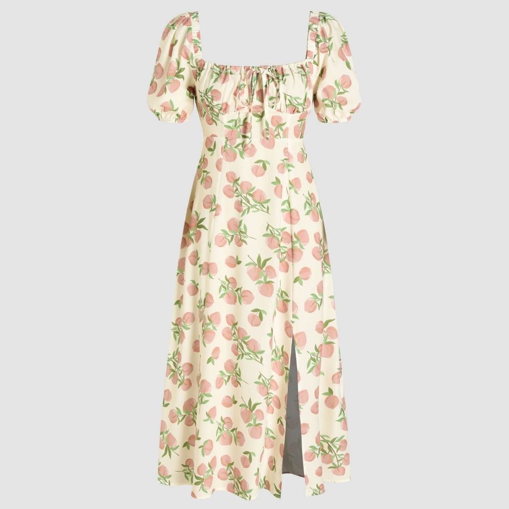 Cider Floral White Midi Dress with Puff Sleeves Size Xs